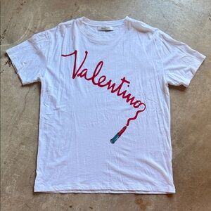 Valentino White Tee with Red Lipstick Graphic